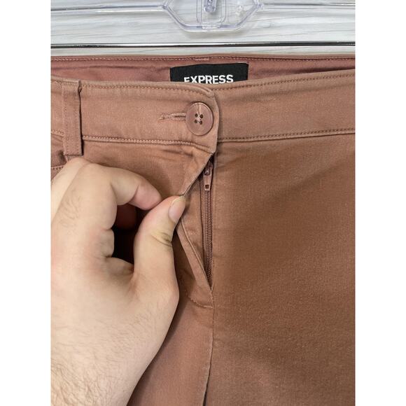Express Pants Womens 8R Brown Straight Mid Rise Stretch Chino Dress Work Ankle - Picture 2 of 11